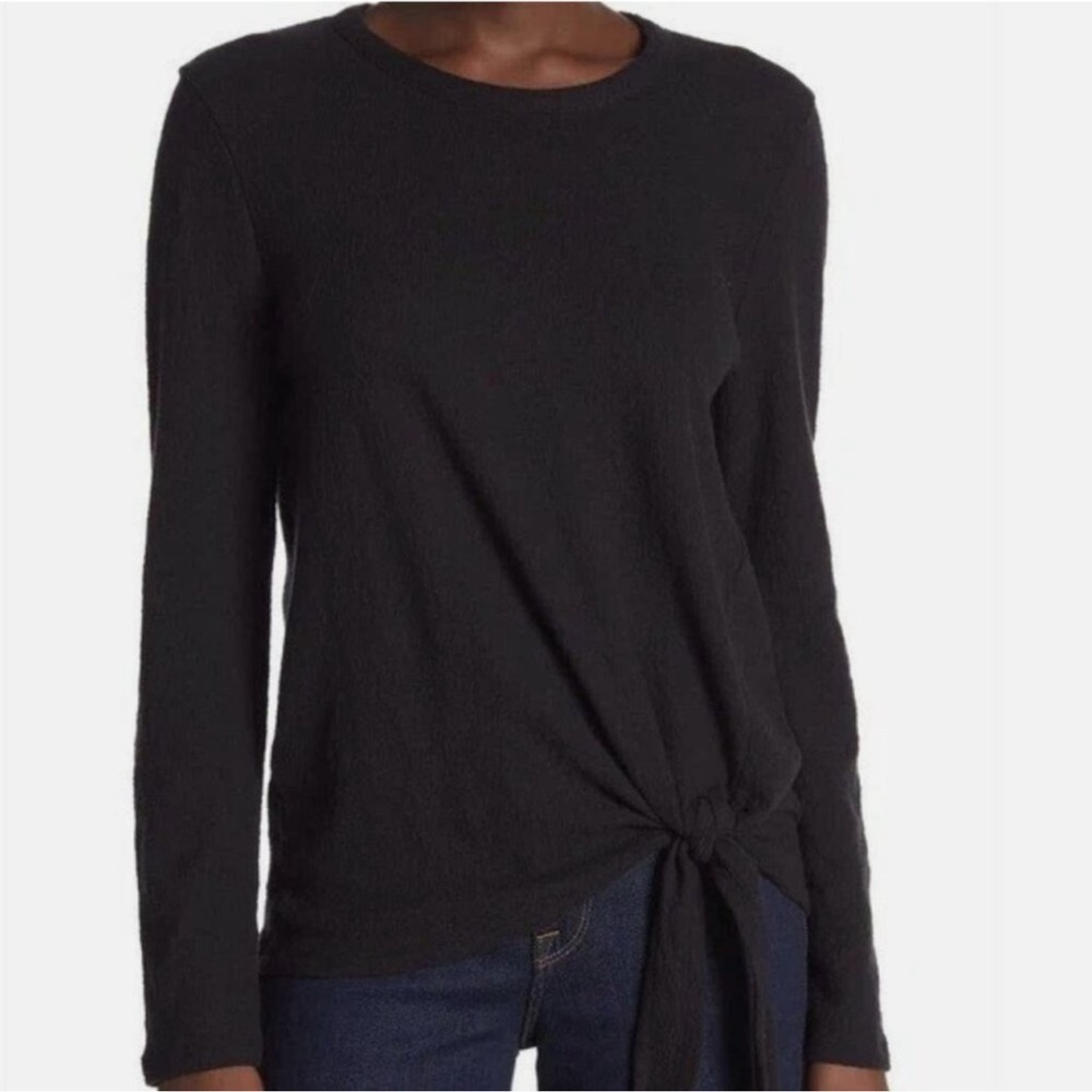 Madewell Black Long Sleeve Side Tie Top Size Large